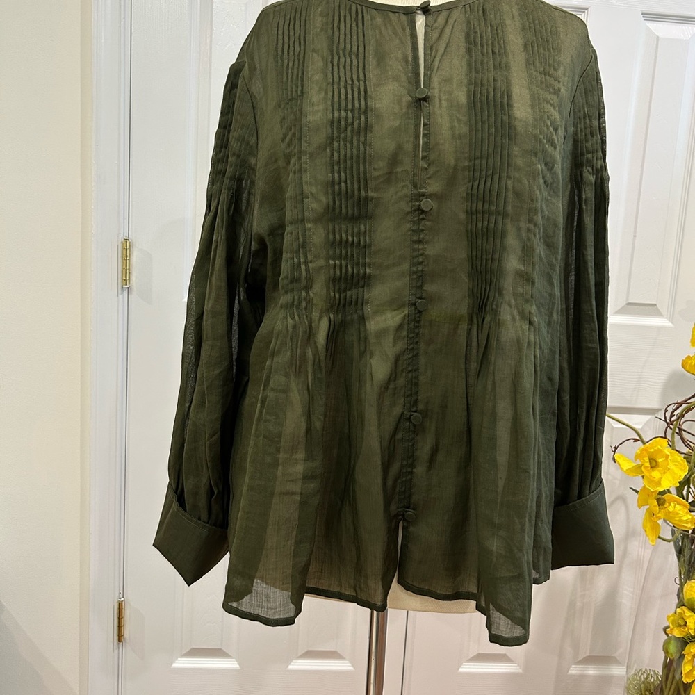 Banana Republic Olive Green Pintuck Peasant Blouse